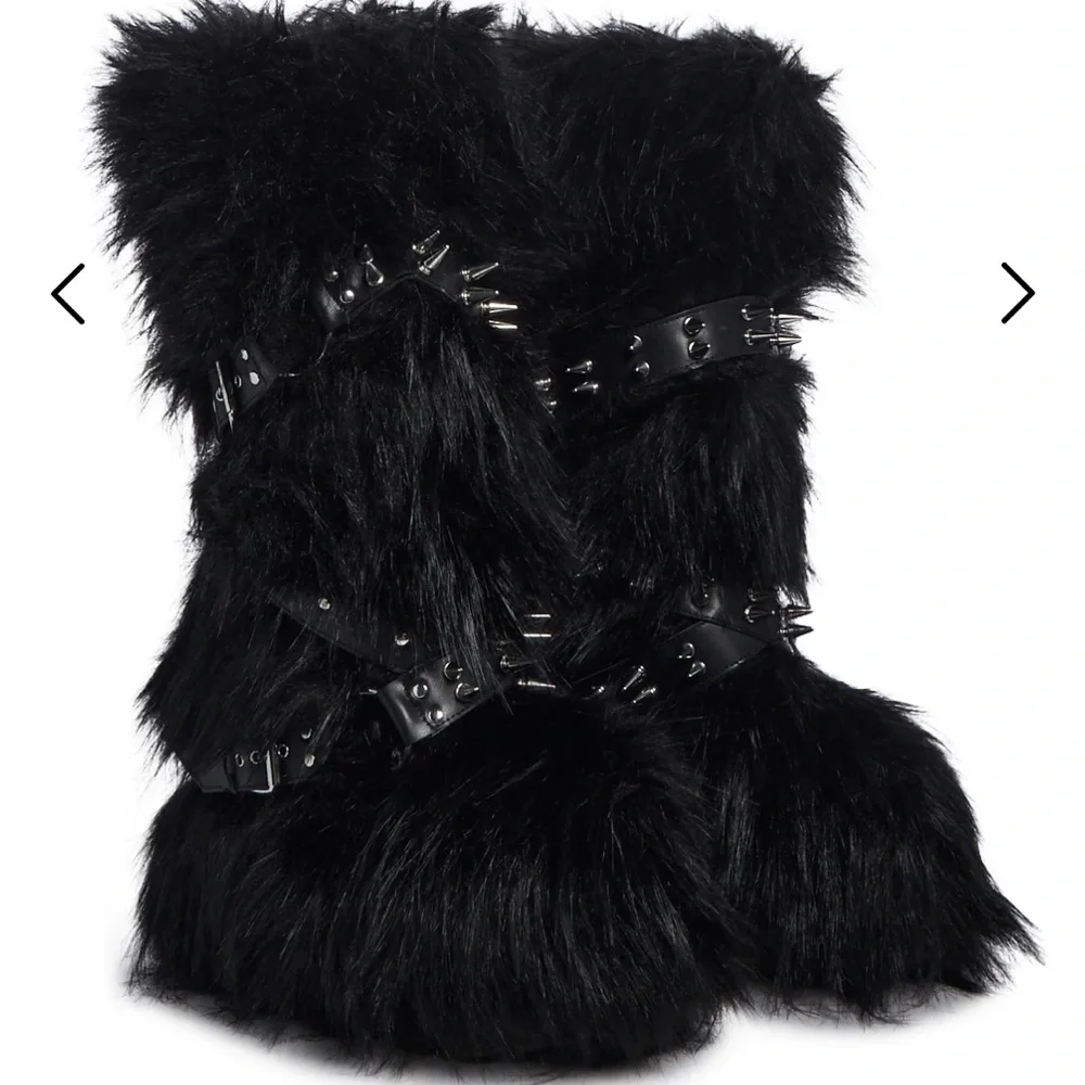 Widow Wild Instincts Faux Fur Boots Dolls Kill with spike studded straps. - Picture 1 of 3